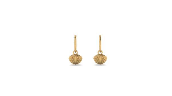 14k Gold Seashell Charm Hoop Earrings