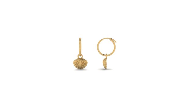 14k Gold Seashell Charm Hoop Earrings