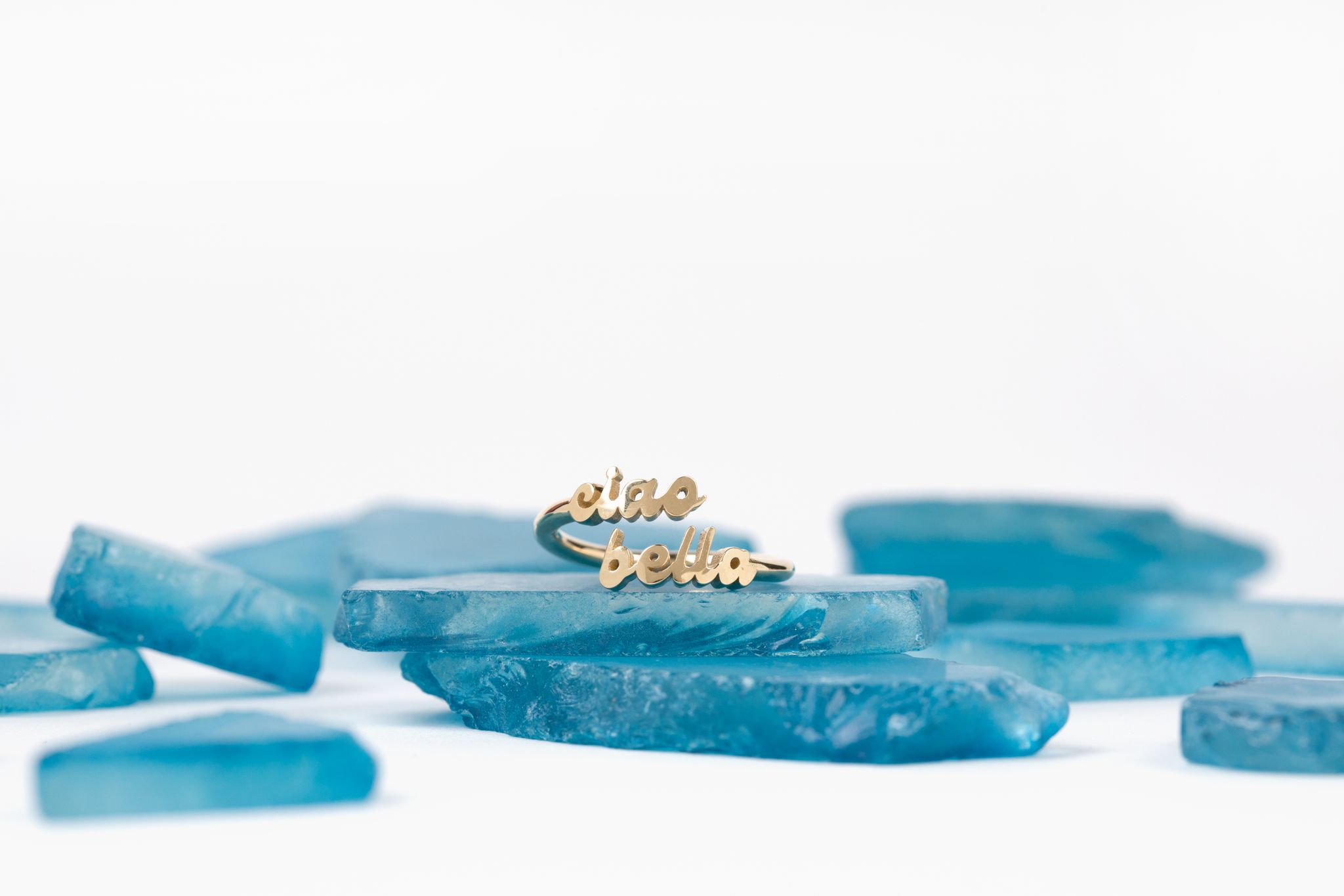 The Jessica 14k gold Customizable Phrase Ring_Ciao Bella