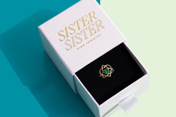 The Ann 14k gold sister celtic knot with emerald